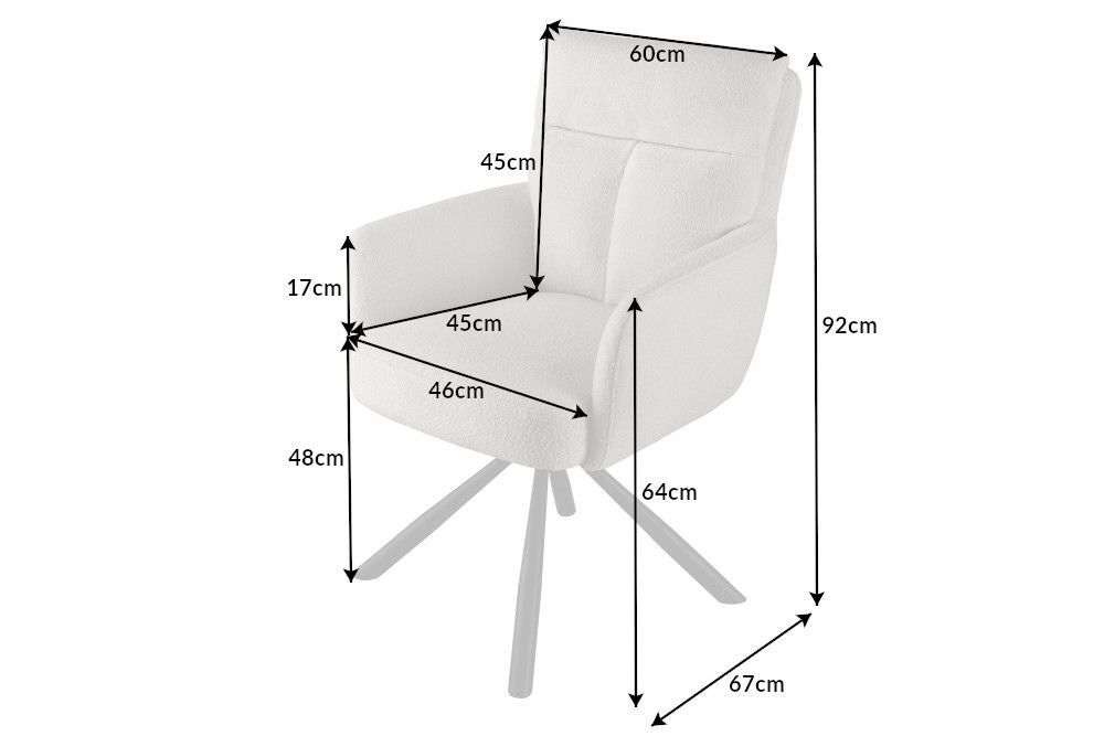 Set 2 scaune rotative tapitat cu Stofa Boucle Bej cu picioare din Metal Negru H92xL60xA67cm Big George Retro