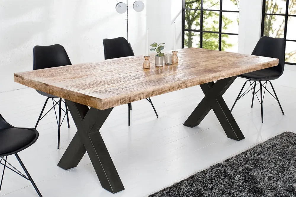 Masa din Lemn de mango Maro si Metal Negru L200xH77cm Iron craft