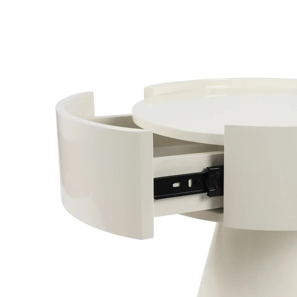 Noptiera rotunda cu sertar James de culoare alb lucios L40xH52cm
