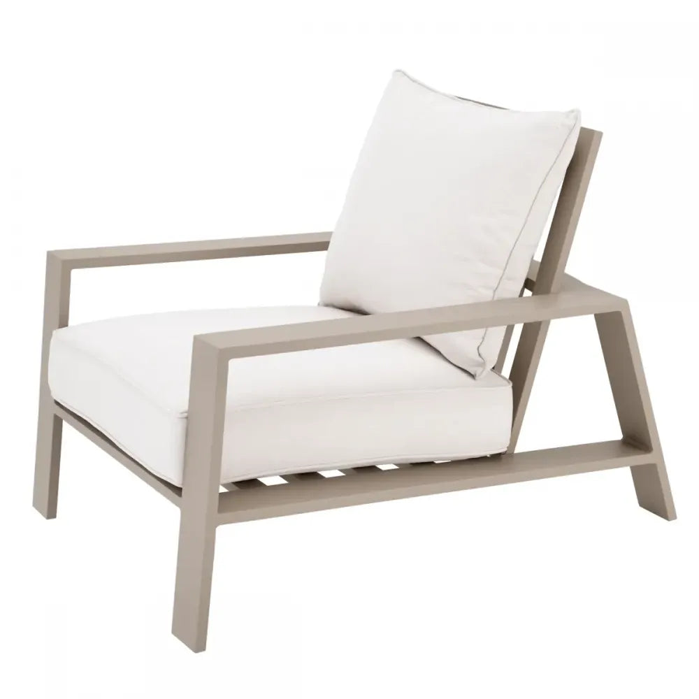 Fotoliu de exterior din Metal Bej si Stofa Alb H78xL76xA105.5cm Belle Vue Eichholtz