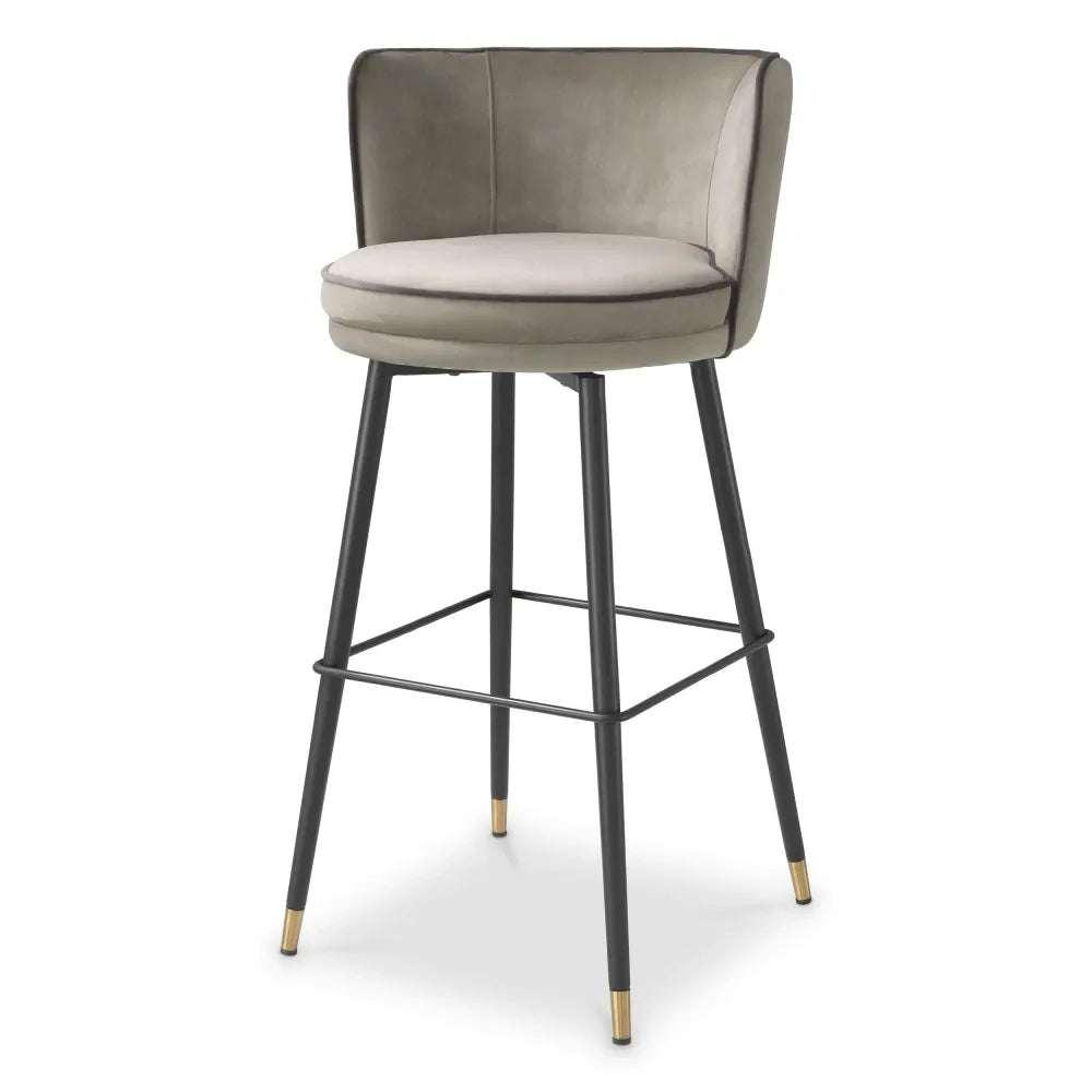 Scaun de bar rotativ tapitat cu Catifea Grej/Gri L53xA48xH100.5cm Grena Eichholtz