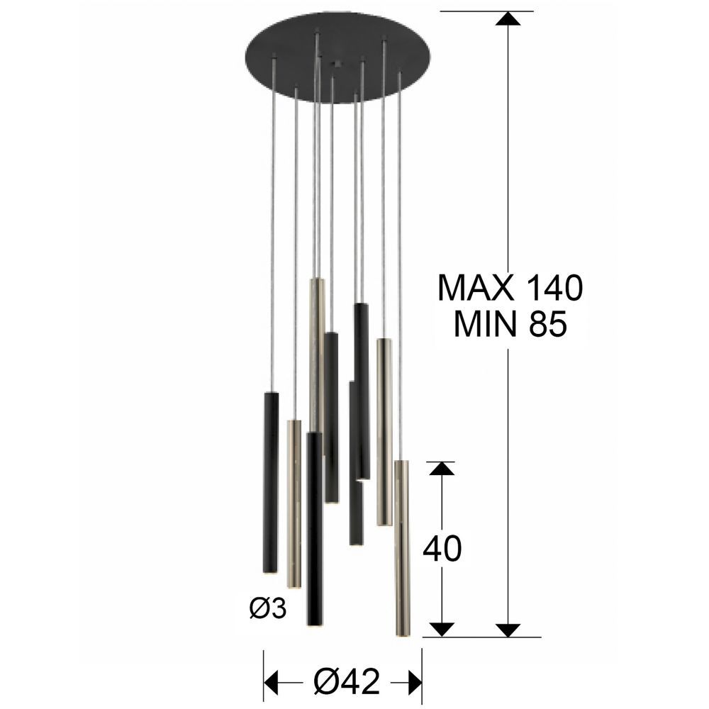 Lustra rotunda cu inaltime reglabila din Metal Negru/Auriu cu LED D42xH140cm Varas cu telecomanda