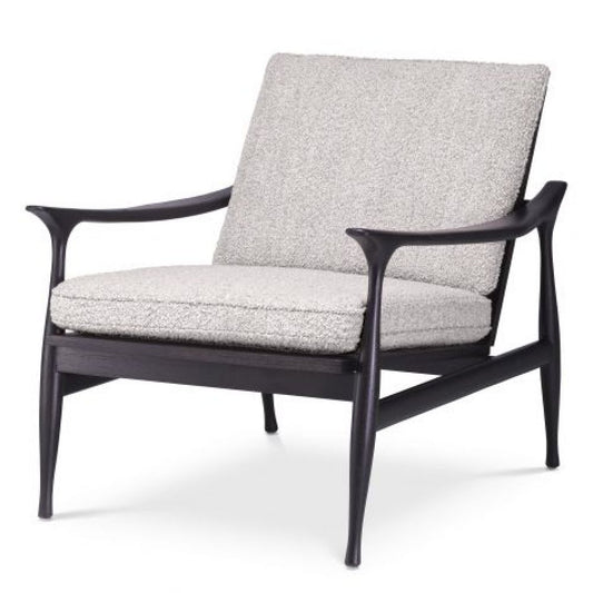 Fotoliu tapitat cu Boucle Gri cu baza din Lemn Negru H81xL77xA82cm Manzo