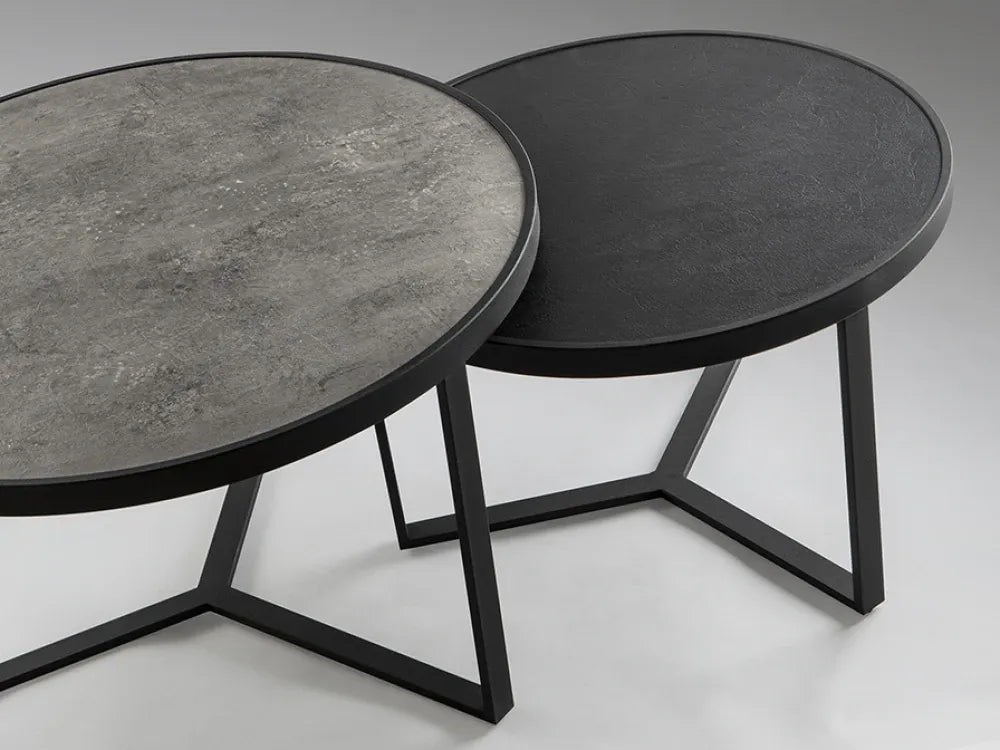 Set 2 masute de cafea din Metal Negru si MDF Gri/Negru D55/71xH36/41cm Naira
