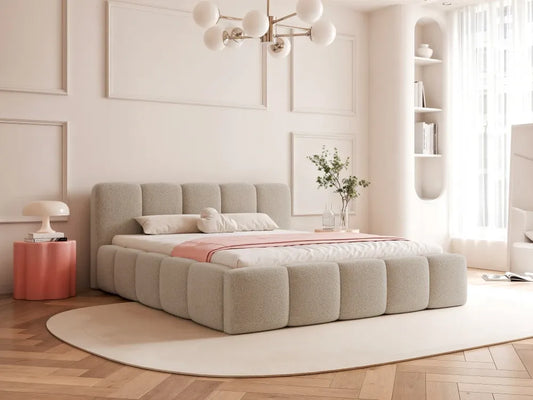 Pat 180 x 200 tapitat cu Stofa boucle Quelle Bej inchis Aeris