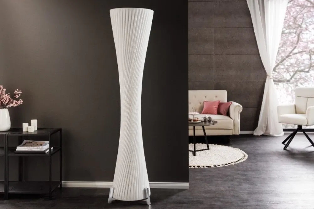 Lampa de podea din Metal Argintiu si Textil Alb H180xD43cm Paris
