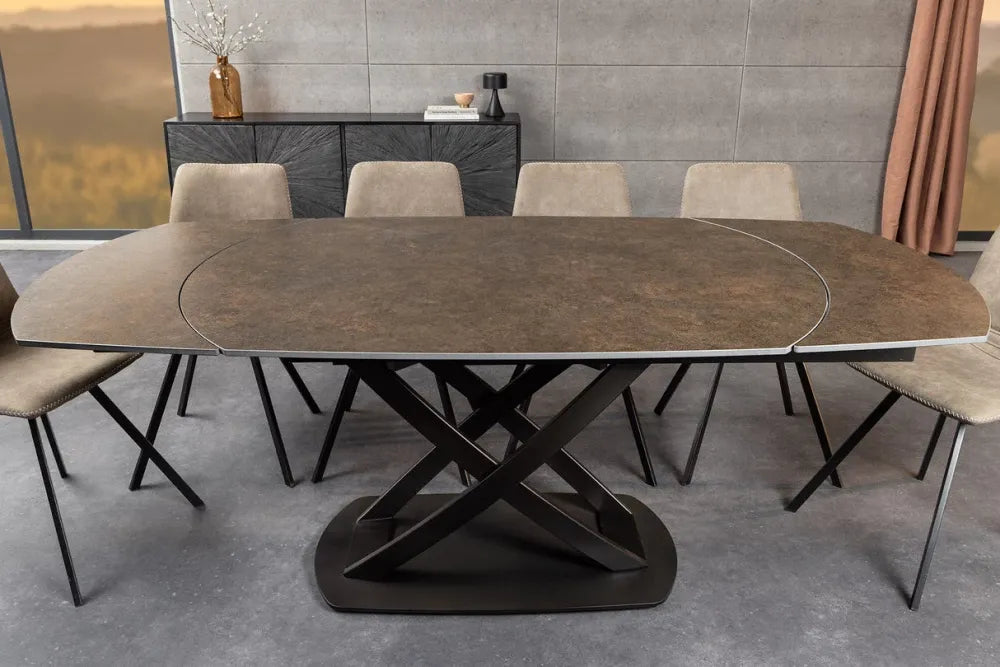 Masa extensibila din Ceramica Maro si Metal Bronz L130-190xH75cm Inception