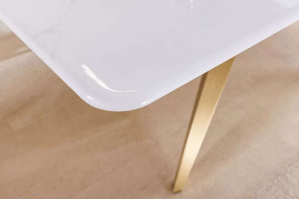 Masa din Ceramica Alb cu efect de marmura si Metal Auriu L200xH75cm Art living