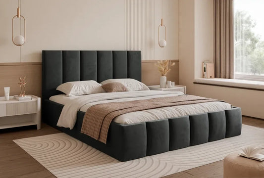 Pat 160 x 200 tapitat cu Catifea Velutto Negru Lerena
