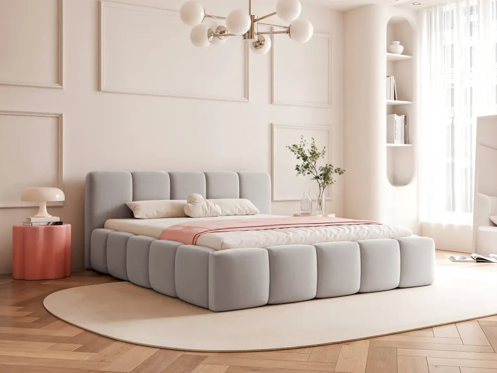 Pat 180 x 200 tapitat cu Catifea Dream velvet Gri Aeris