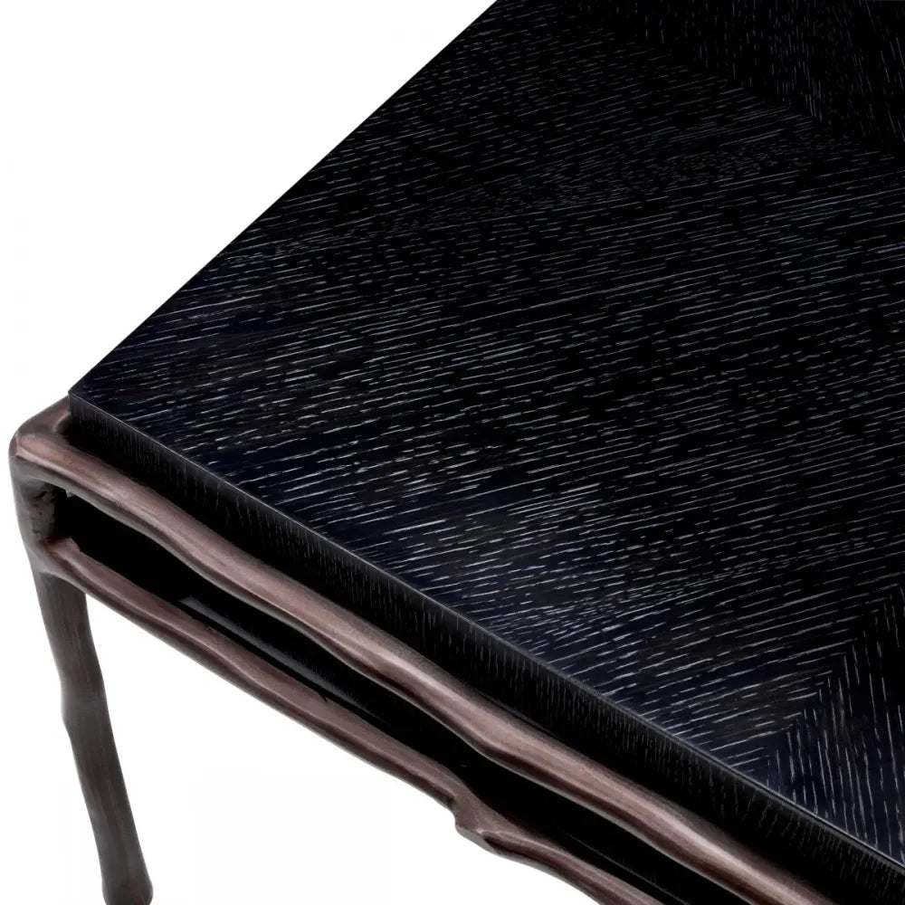 Masuta laterala Patrata din Metal Bronz si Furnir de stejar Gri carbune L65xl65cm Premier Eichholtz