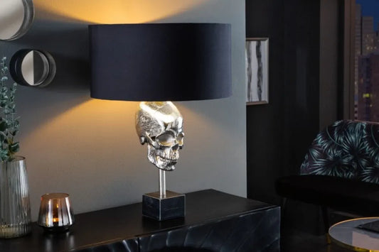 Veioza din Metal Argintiu si Bumbac Negru H56xD40cm Skull