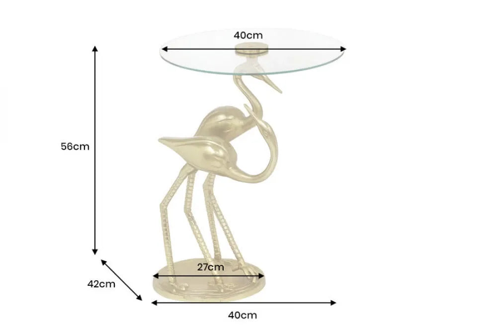 Masuta laterala din Sticla securizata Transparent si Metal Auriu L40xH56cm Wildlife crane