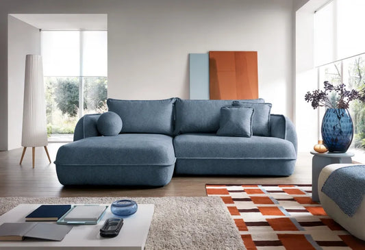 Coltar extensibil cu spatiu depozitare din Stofa Albastru Visby