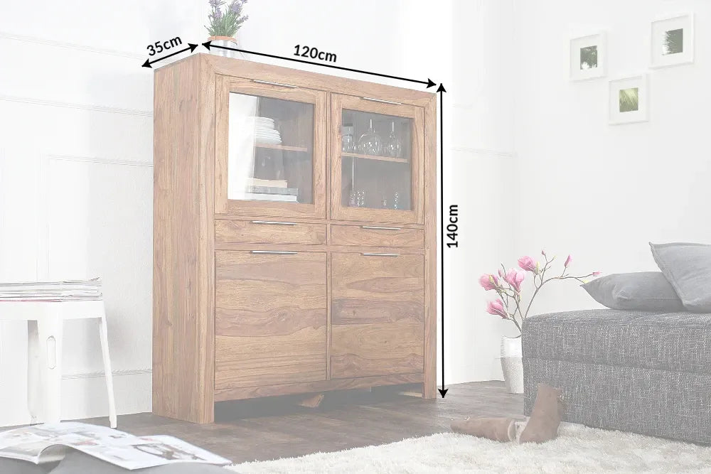 Dulap din lemn masiv de sheesham cu vitrina L120xH140cm Lagos
