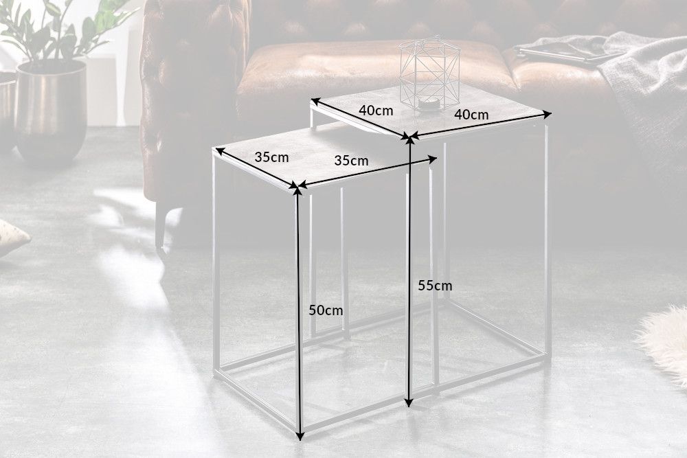 Set 2 masute de colt Patrata din Metal si Metal Gri/Negru L35/40xH50/55cm Elements