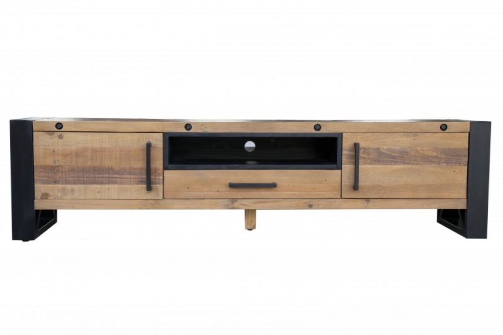 Comoda TV din Lemn masiv de pin si Metal Maro/ Negru Thor L200xH50cm