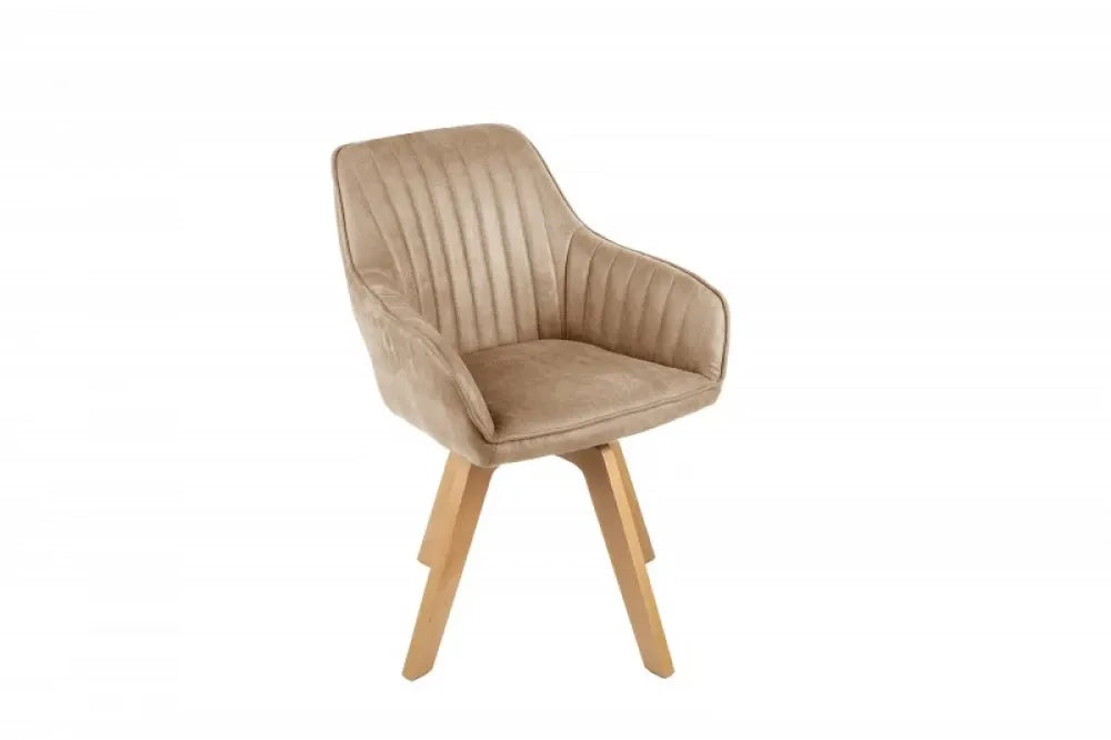 Scaun pivotant tapitat cu Catifea Bej sampanie cu picioare din Lemn de fag Maro H84xL60xA60cm Livorno