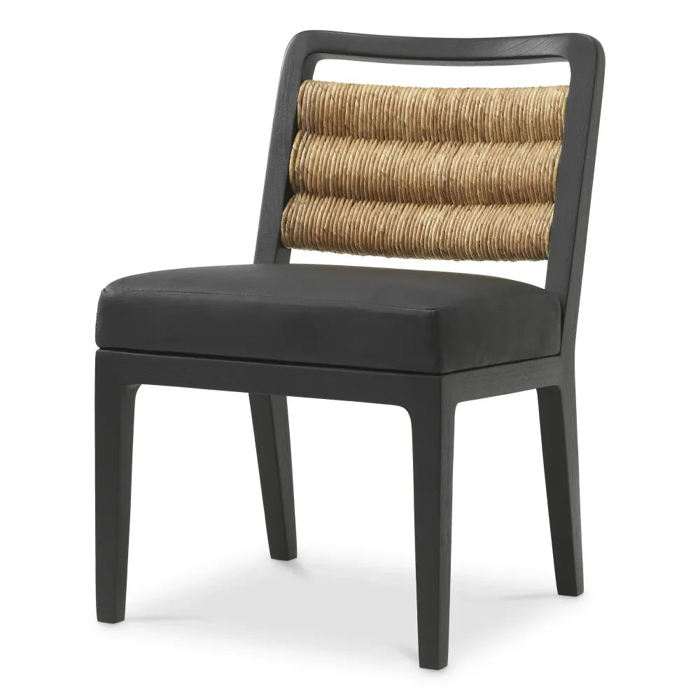 Scaun tapitat cu Piele Negru L56xA63xH85cm Luberon Eichholtz