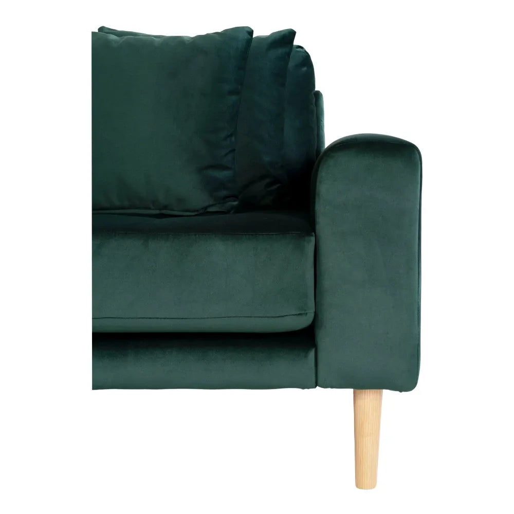 Coltar cu orientare stanga cu picioare din lemn de fag maro tapitat cu Catifea Verde L290xH76cm Lido