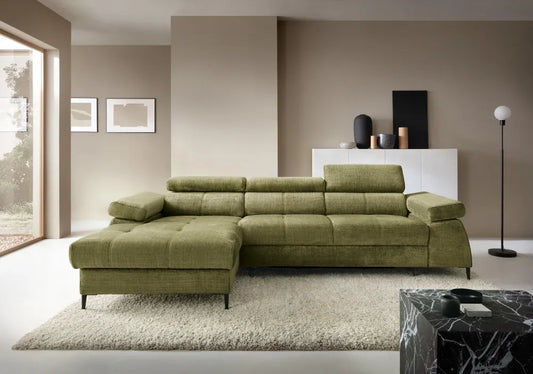 Coltar extensibil tapitat cu Chenille Verde cu lada depozitare Cordoba I