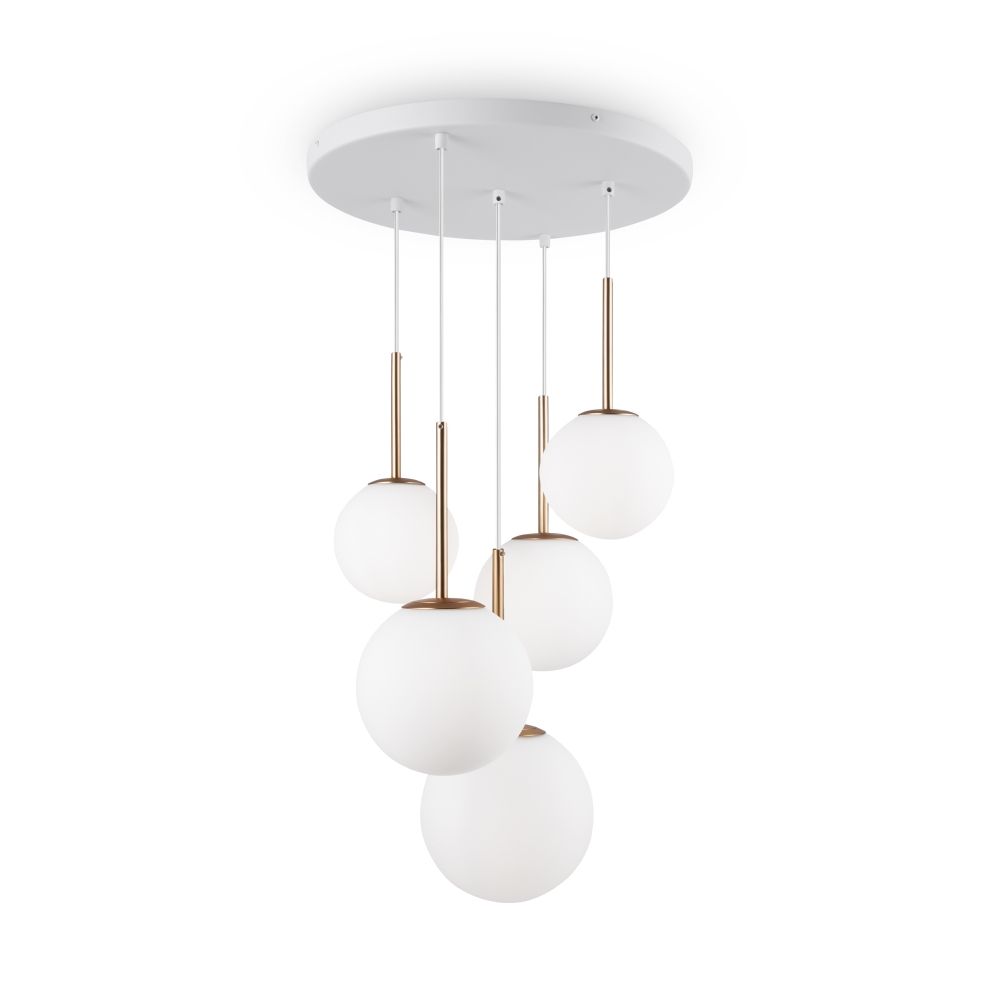 Lustra din Metal si Sticla Auriu/Alb cu 5 becuri E14 40W D58xH180cm Basic form