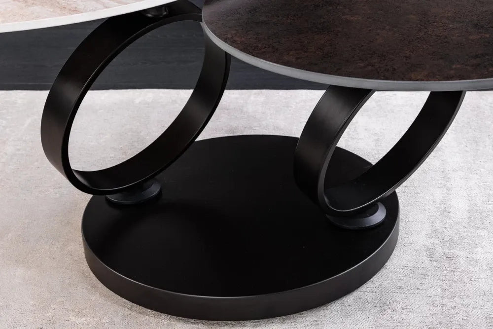 Masuta de cafea din Ceramica Bej/Maro ruginiu si Metal Negru L135xH44cm Dancing Rings