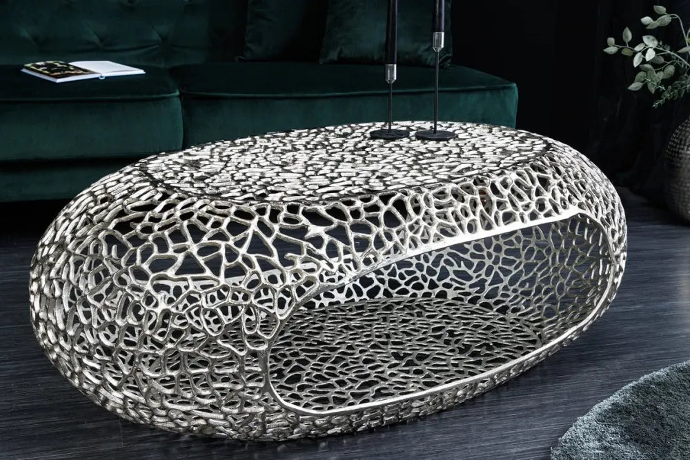 Masuta de cafea din Metal Argintiu L119xH40cm Organic leaf