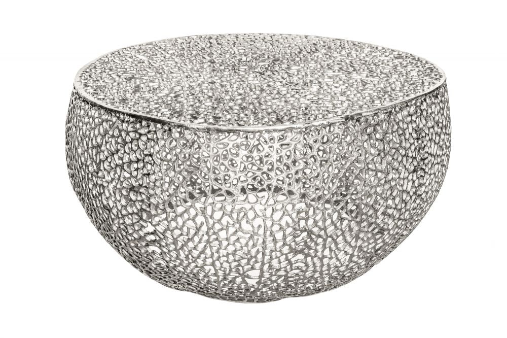 Masuta de cafea Rotunda din Metal Argintiu D80xH41cm Leaf