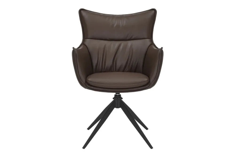 Set 2 scaune rotative tapitat cu Piele artificiala Maro si picioare din Metal Negru H92xL60xA64cm VOGUE