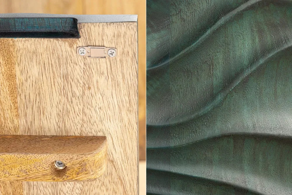 Comoda din Lemn de mango Turcoaz si Metal Auriu L160xH75cm WAVE