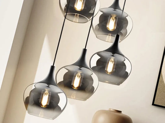 Candelabru din Metal Negru si Sticla Fumuriu H180xD48cm Opaz