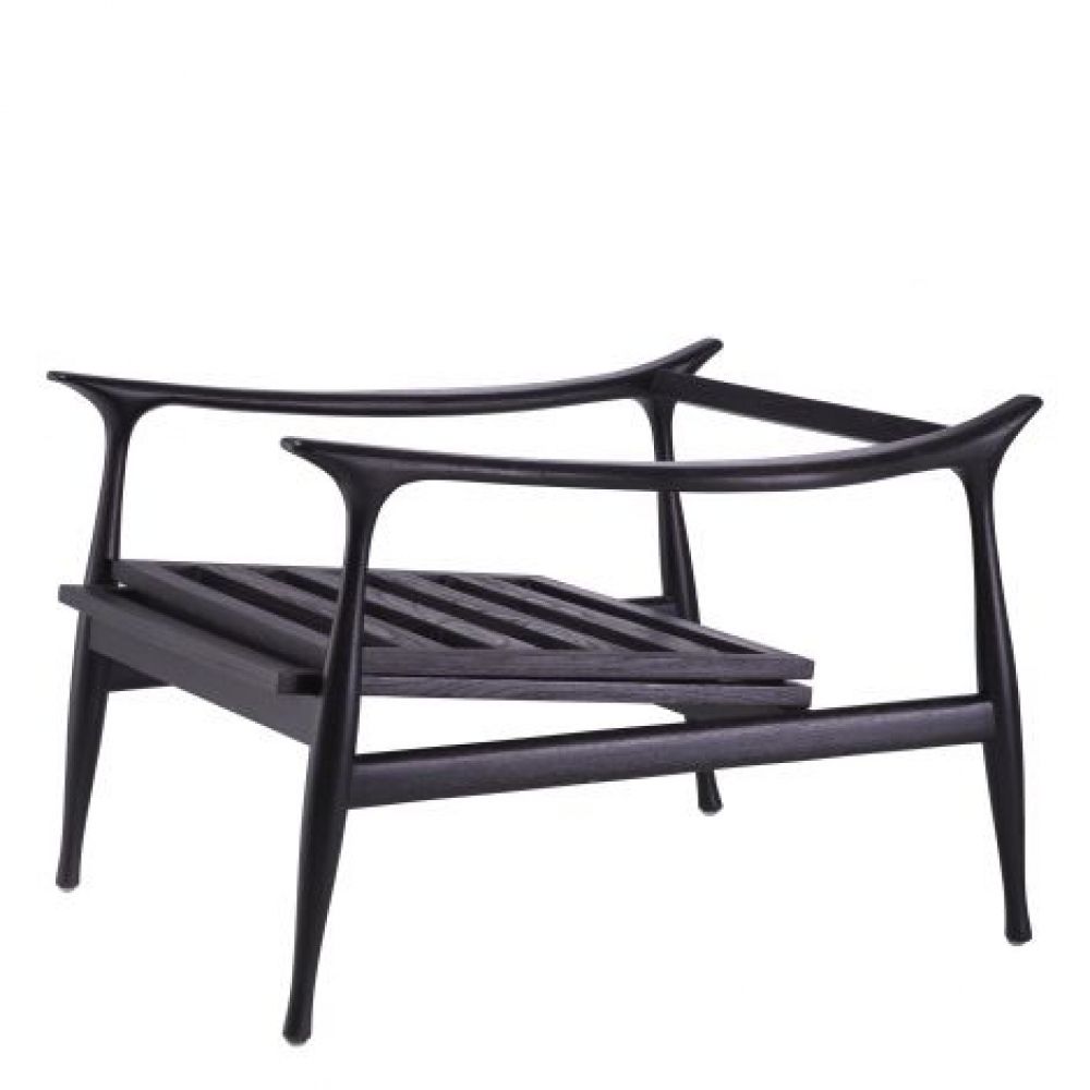Fotoliu tapitat cu Boucle Gri cu baza din Lemn Negru H81xL77xA82cm Manzo