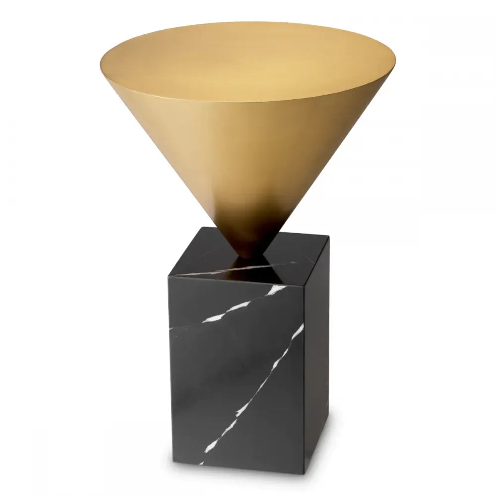 Masuta laterala Rotunda din Marmura Negru si Otel inoxidabil Alama D42xH61cm Nota Eichholtz