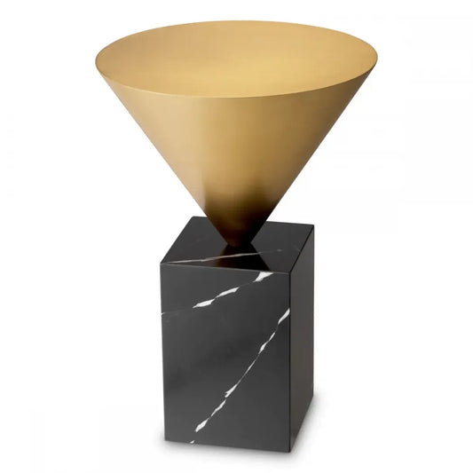 Masuta laterala Rotunda din Marmura Negru si Otel inoxidabil Alama D42xH61cm Nota Eichholtz