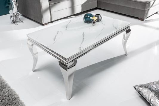 Masuta de cafea Dreptunghiulara din Sticla si Otel inoxidabil Alb/Argintiu L100xH45cm Barock Modern