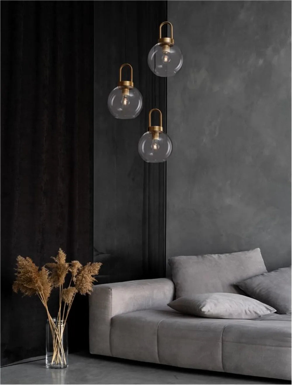 Candelabru structura din Metal Alama si abajur din Sticla Transparent H150xL30cm IP20 IRVINE