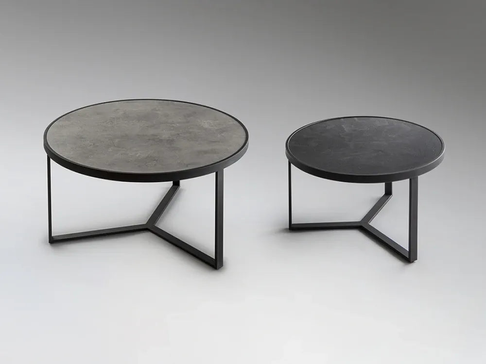 Set 2 masute de cafea din Metal Negru si MDF Gri/Negru D55/71xH36/41cm Naira