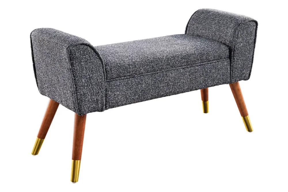 Bancheta din Lemn/Metal Maro/Auriu si Stofa boucle Gri H56xL90cm Scarlett