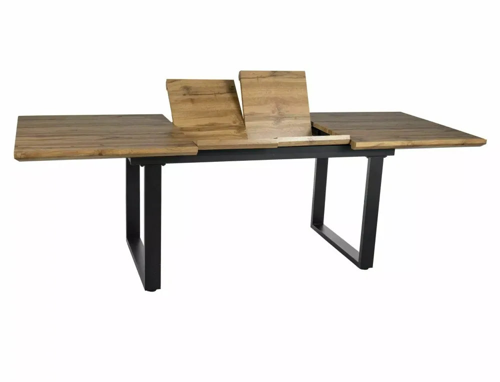 Masa extensibila din MDF+Furnir de stejar Maro si Metal Negru L160-240xH76cm Umberto II