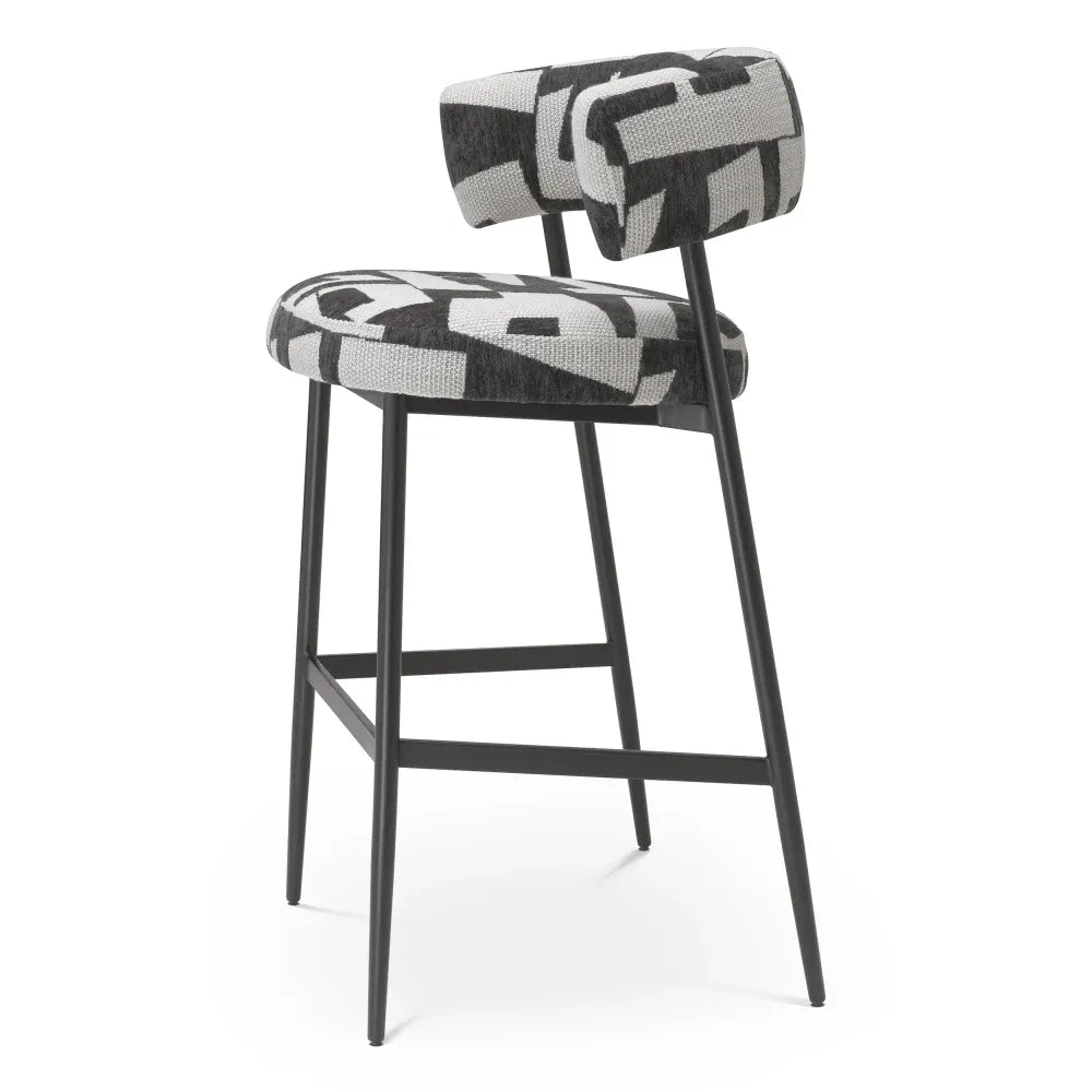 Scaun de bar tapitat cu Stofa Negru/Alb L59xA57xH102cm Folsom Eichholtz