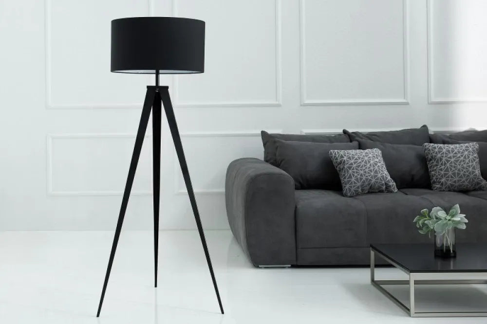 Lampa de podea din Metal Negru si Textil Negru H142xD63cm Tripod