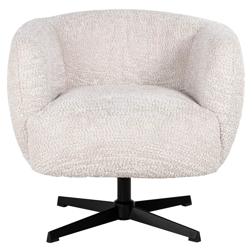 Fotoliu pivotant tapitat cu Stofa Be lovely Crem cu picioare din Metal Negru H75xL80xA80cm Estelle Richmond Interiors