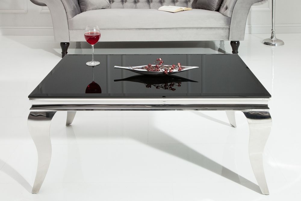 Masuta de cafea Dreptunghiulara din Sticla si Otel inoxidabil Negru/Argintiu L100xH45cm Barock