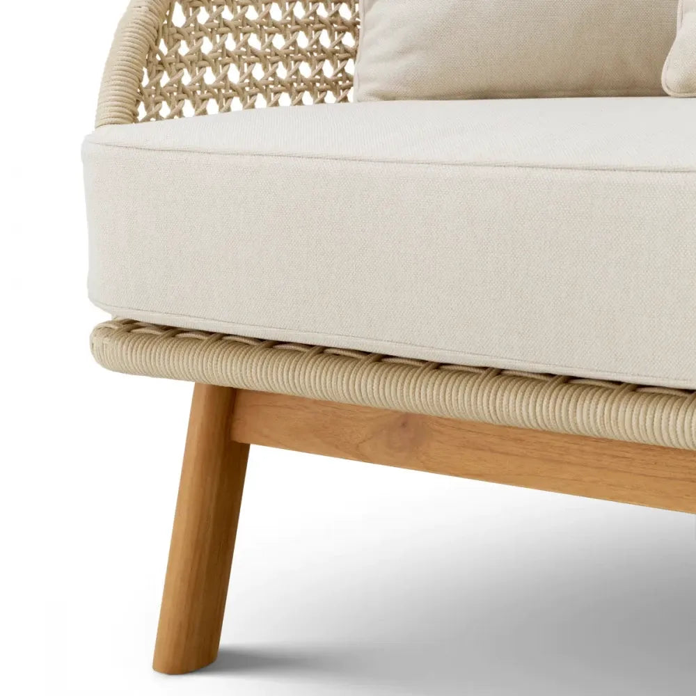 Canapea de exterior din Lemn de tec Maro si Stofa Bej H74xL180cm Trinity Eichholtz