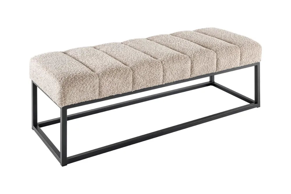 Bancheta din Metal Negru si Stofa boucle Grej H40xL108cm Petit beaute