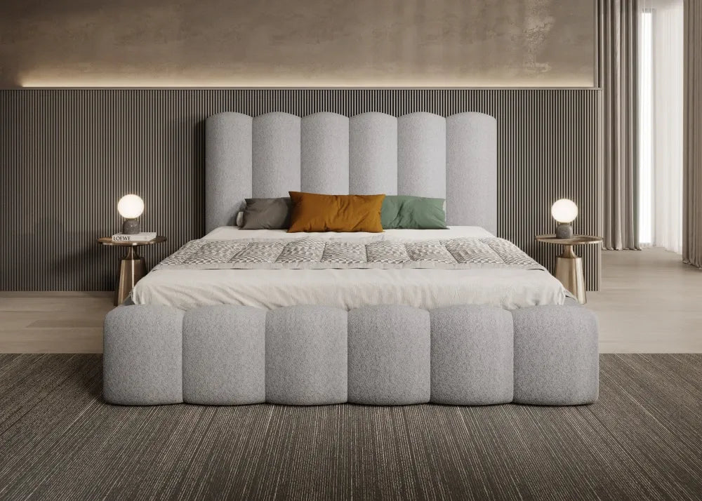 Pat 140 x 200 tapitat cu Stofa boucle Abriamo Gri deschis Aveline