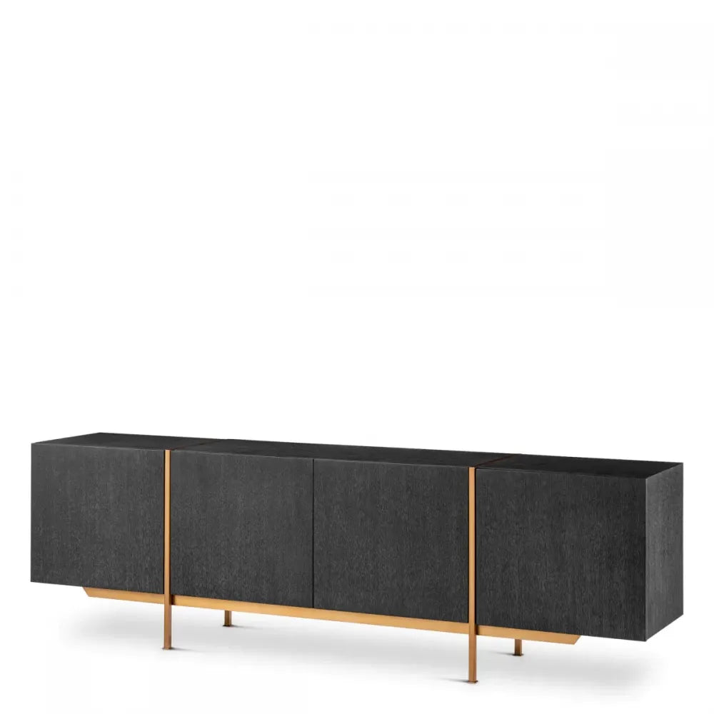 Comoda din Furnir de stejar Gri carbune si Metal Alama L225.5xH70cm Bazilian Eichholtz