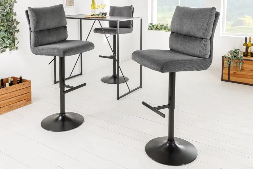 Set 2 scaune de bar din Metal Negru si Catifea raiata Gri H100-121xL45cm Comfort
