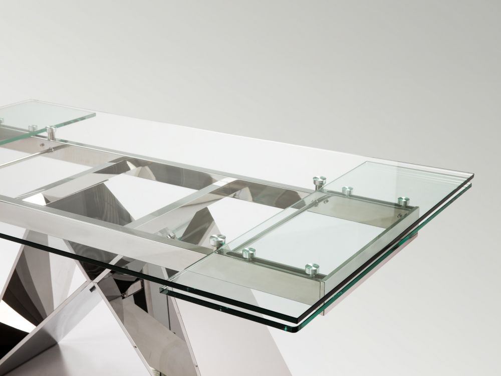 Masa extensibila dreptunghiulara din Sticla securizata Transparent/Argintiu de 6-8 persoane L160/220x90cm Mika